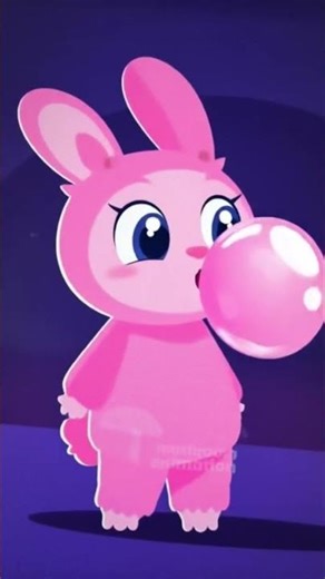 Pink labubu having cotton candy and blowing a bubble with hubba Bubba ￼￼