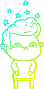 cold gradient line drawing of a cartoon excited man