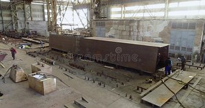 A Large Shipyard or Steel Structure Factory from the Inside. Huge Workshop for Assembling Steel Structures and Steel Bridges Stock Video - Video of plant, building: 411549693