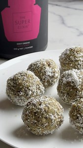 SUPERCHARGED ALMOND BLISS BALLS | Packed with almonds, dates, and a boost from WelleCo’s The Super Elixir™, these are your go-to snack for a hit of nutrients and energy. ⁠ ⁠ MAKE WELLE:⁠ 1 cup almonds⁠ 1/2 cup dates (pitted)⁠ 1/2 cup shredded coconut (plus extra for rolling)⁠ 1 scoop protein powder (your choice)⁠ 2 tbsp WelleCo The Super Elixir⁠ 1 tbsp almond butter⁠ 1 tbsp chia seeds⁠ Pinch of salt⁠ ⁠ Method:⁠ 1. Add almonds, dates, shredded coconut, protein powder, WelleCo The Super Elixir, al