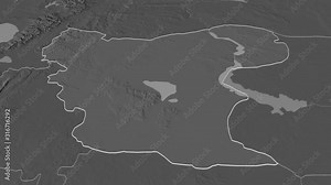 Aleppo, province with its capital, zoomed and extruded on the bilevel map of Syria in the conformal Stereographic projection. Animation 3D