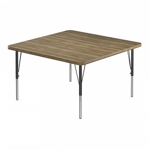Correll Deluxe 48" Square Colonial Hickory 19"-29" Adjustable Height High-Pressure Laminate Top Activity Table with Black Legs and Hickory T-Mold