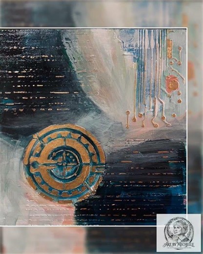 Signal Beacon – Original Painting by Mechelle Flowers – 12×12 in Gold Floating Frame