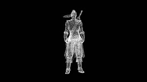 3D Samurai rotates on black background. Warrior and Honor concept. Oriental warrior. Business advertising backdrop. For title, text, presentation. 3d animation 60 FPS