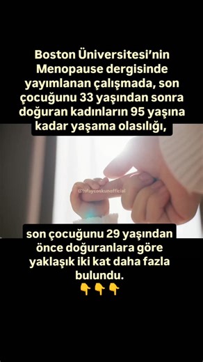 Tülay Coskun|THETAHEALING EĞİTMENİ on Instagram: "Bilim, geç yaşta doğum ile uzun yaşam arasında bir bağlantı bulmuş. Bu bulgu aslında şunu söylüyor: Bazı kadınların bedenleri ve hücreleri zaten daha yavaş yaşlanıyor, bu yüzden hem doğurganlıkları daha uzun sürüyor hem de daha uzun yaşama ihtimalleri artıyor. Örneğin, son çocuğunu 33 yaşından sonra doğuran kadınlarda telomerlerin (hücre yaşlanmasını gösteren yapılar) daha uzun olduğu görülmüş. Uzun telomer = daha genç hücreler demek. Ama burada 