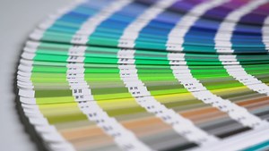 The graphic designer chooses colors from the color palette guide. Discover the best Pantone colors