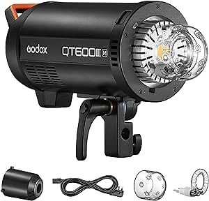 GODOX QT600IIIM Studio Strobe Flash Light 600W GN76 1/8000s High Speed Sync Photography Lighting Built in 2.4G Wirless System 40W LED Modeling Bulb LCD Panel with M/Multi/HSS Flash Mode