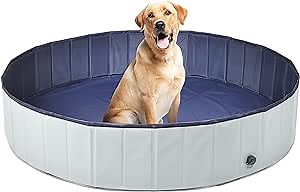 Foldable Dog Pool for Large Dogs, 63" Portable Kiddie Pool, Hard Plastic Swimming Pool & Bath Tub for Dogs & Kids, Indoor & Outdoor Pet Wading Pool