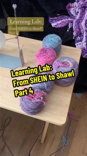 Learning Lab: From SHEIN to Shawl? Part 4 Welcome back to part 4 of me learning to reclaim yarn from thrifted knits! What I learned: • one sweater can turn into sooo much yarn (I’d never have thought 5 cakes would come out of this sweater it felt so light) • managing tension while unraveling a price via cake wonder is more of a dance compared to winding skeins. • Picking a pattern for reclaimed yarns has additional nuance because you already know how the yarn works up completely Tell me what you