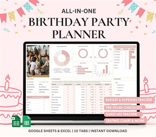 Birthday Party Planner Spreadsheet: Google Sheets & Excel (digital Download) - Etsy Australia