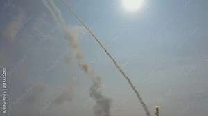 An aerial view of the S-300 anti-aircraft missile systems being fired. Russian military base in Latakia, Syria.
