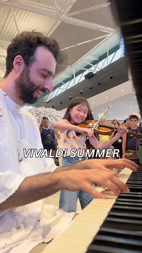 Julien Cohen on Instagram: "A 10-year old child prodigy @yeonah_kim_violin played Vivaldi Summer with me in @aeroporti_di_roma ! It was a crazy and beautiful moment…🤯❤️🎻 Thank you @sone__music for helping @yeonah_kim_violin come up to me !"