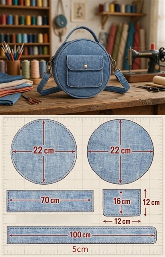 Round Denim Bag Pattern - CRAFTSFORLOVE.COM
