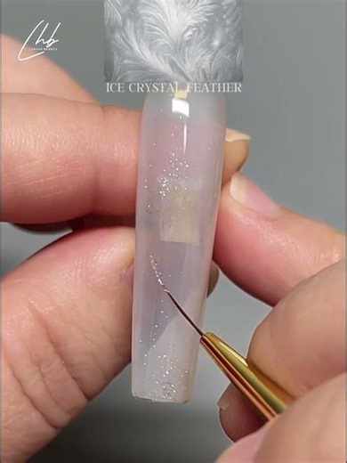 Silver Glitter Ice Crystal Feather Nail Tutorial | Edgy Design
