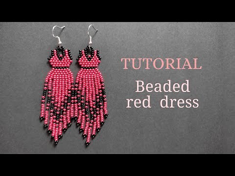 Diy how to make beaded red dress earrings, beading tutorial, seed bead earrings