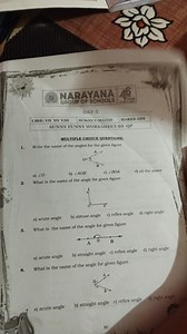 Multiple Choice Questions on AnglesWrite the name of the angl... | Filo