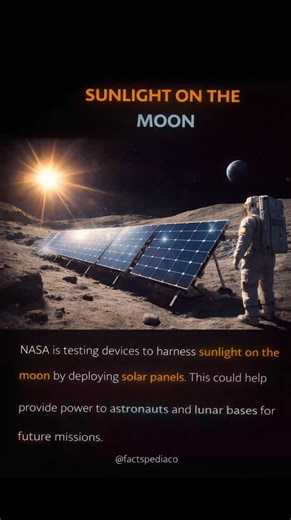 Solar power beyond Earth 🌕☀️ NASA is testing solar panels on the Moon to generate energy for astronauts and future lunar bases, paving the way for long-term space missions. #SpaceFacts #NASA #FutureOfSpace #SolarEnergy #Factspedia | Factspedia