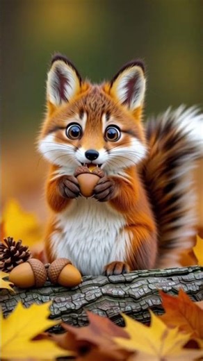 Baby Fox-Squirrel Loves His Acorn