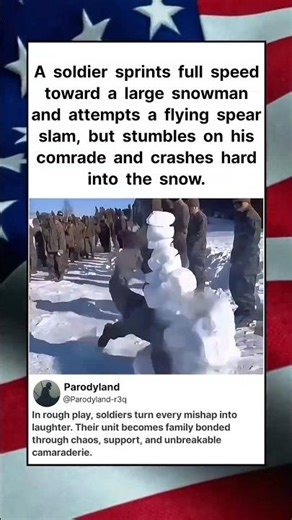 A soldier sprints full speed toward a large snowman and attempts a flying spear slam #shorts