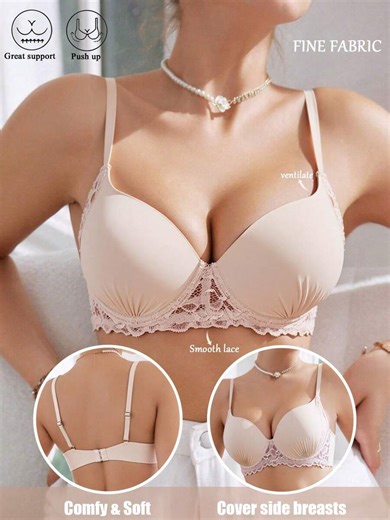 Women's Sexy Lace Underwear, Comfortable U-Shaped Backless Full Cup Bra With Underwire, Thin Sexy Gathering And Side Lift Lace Racerback Bra, Lace Small Bust Gathering And Lifting Prevent Sagging Bra, Nude Color Desire Display Bust Bra for Sale Australia