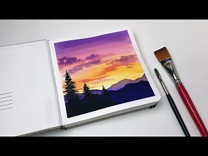 Easy Watercolor Sunset Tutorial for Beginners Step By Step | Watercolor Easy Landscape Tutorial