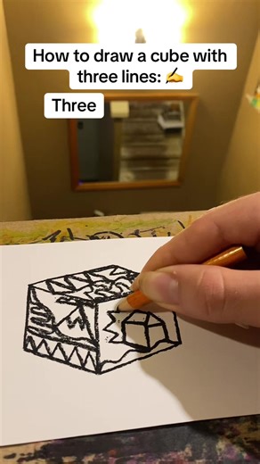 How to draw a cube with three lines ✍️ | drawing