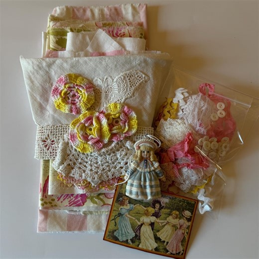 Vintage Craft Bundle Amy Butler Fabric Lace Crochet Flowers Trims and Sewing Notions - Etsy