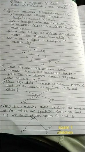 Standard 7 First Semester Question Paper Maths 2025 50 Marks apers #pastpaper #testpaper