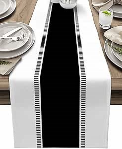 Black Table Runners 120 inches Long, Modern Stripes Table Runner Dresser Scarves,Non Slip Decortaive Table Runner Cover for Dining Coffee Table Farmhouse Party Wedding