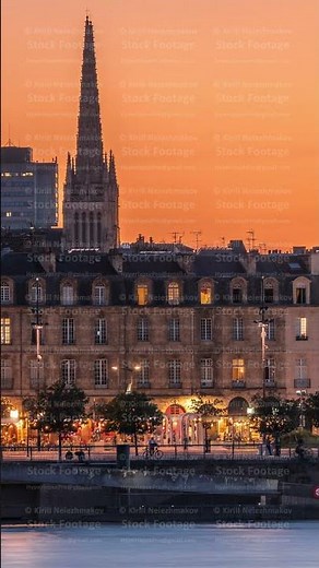 Panoramic view of Bordeaux city skyline day to night transition timelapse. France