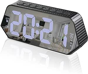 Digital Alarm Clock with Sound Machine, Noise Machine Clock for Bedroom, 8 Nature Sound Machine for Adults Kids Baby, Mirror Digital Clock Large Display for Bedroom Living Room