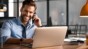 Smiling professional manager driving online project success through effective client consultations