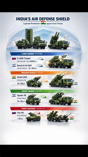 India’s Air Defense Shield EXPLAINED🇮🇳🔥S-400 to Akash #Defense #Military #India #Missiles #Shorts