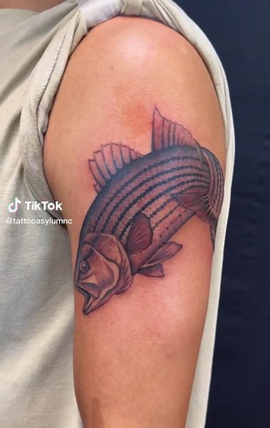 Traditional Striped Bass Tattoo by Mike Eaton