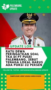 LENGKONG, AYOBANDUNG.COM – Keberadaan 65 Tenaga Kerja Asing (TKA) yang terlibat dalam proyek pembangunan Pabrik 3B PT Pupuk Sriwidjaja (Pusri) Palembang mendapat sorotan dari Wali Kota Palembang, Ratu Dewa. Pak @Ratudewa , meminta pihak perusahaan agar tetap mengutamakan tenaga kerja lokal dalam proyek strategis tersebut. “Kemarin saya sudah minta Pak Wakil Wali Kota, untuk memberi warning ke Pusri. Kami berharap minimal ada porsi 32 persen terhadap pegawai lokal yang memanfaatkan tenaga kerja d