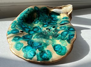 Hand-painted Oyster Shell Jewelry Dish: Abstract Coastal Decor - Etsy