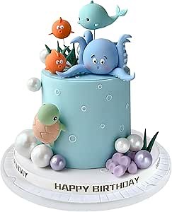 17 PCS Under the Sea Cake Decorations Ocean Animals Cake Topper with Cake Balls Decorations for Under the Sea Theme Boys Girls Baby Shower Birthday Party Supplies