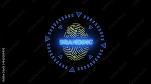 Branding positioning concept. Marketing and brand management. Marketing strategy and thinking the look and feel of brand like fingerprint is unique. Glowing neon line of branding positioning icon.