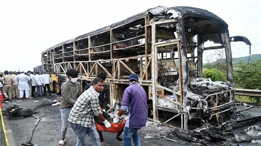 Bus bursts into flames after fatal crash