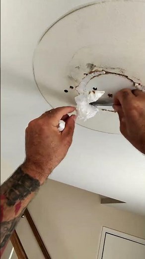 Expanding Foam + Mesh Tape = Perfect Ceiling Patch #construction #satisfying