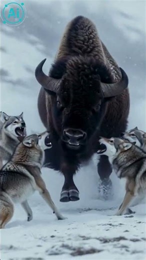 TONNAGE vs. TACTICS: 🐃 AI Battle: Bison's Crushing Force vs. Gray Wolf Pack! #BisonVsWolves