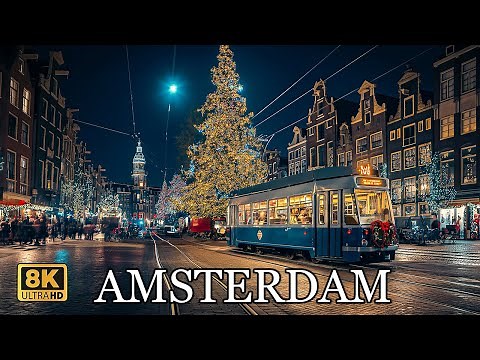 Amsterdam Netherlands 🇳🇱 🎄Enchanting Christmas Evening Walk in 8K 🎄