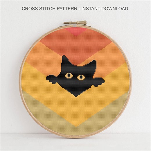 Black Cat Retro Cross Stitch Pattern | Animal Embroidery | Instant Download - Etsy