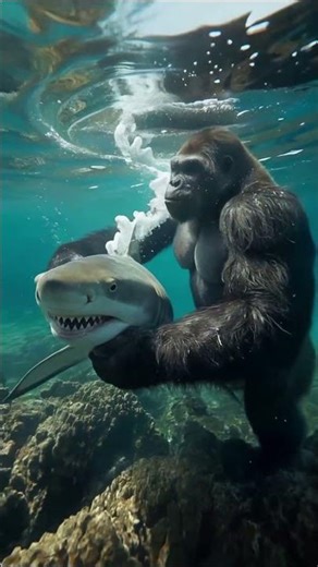 AI Simulates Gorilla vs Shark — The Result Will Shock the World! #shorts #gorilla #animals