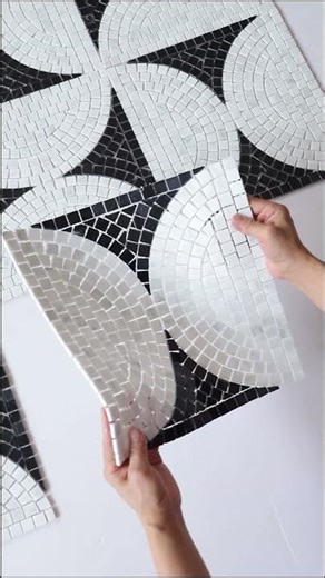 Black & White Marble Pinwheel Half-Moon Mosaic Tile | Hand-Cut Luxury