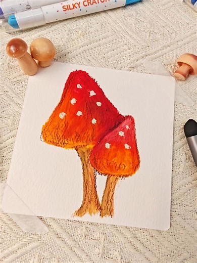 Learn to Draw Cute Mushrooms with Crayon in 3 Minutes