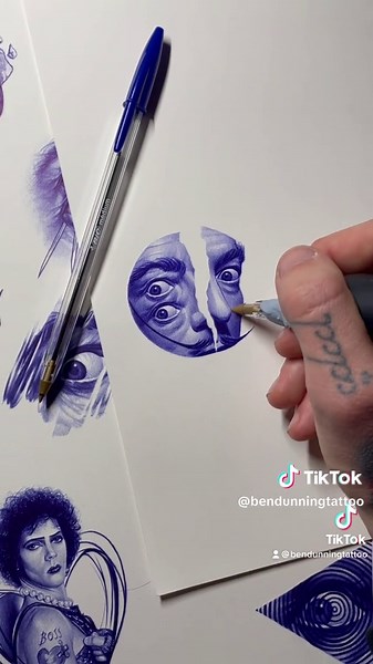 Dali Tattoo Design in Blue Pen: Step-by-Step Tutorial