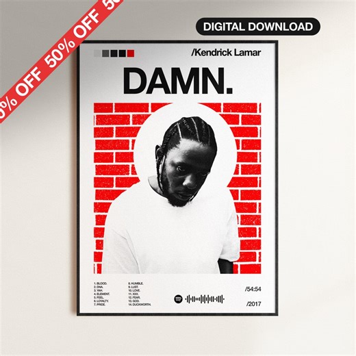 Kendrick Lamar DAMN Poster, Kendrick Lamar Album Cover Art, DAMN Album Wall Print, Minimalist Rap Poster, Hip Hop Decor, Digital Download - Etsy