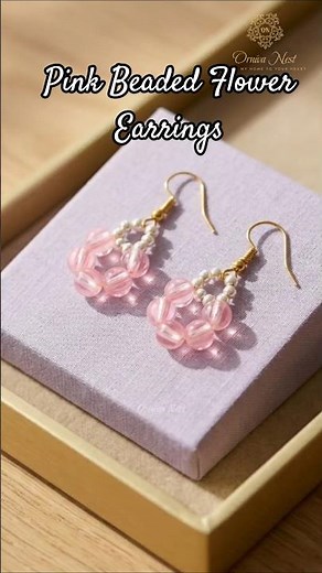 ​🌸 DIY Pink Beaded Flower Earrings #shorts #jewelrymaking