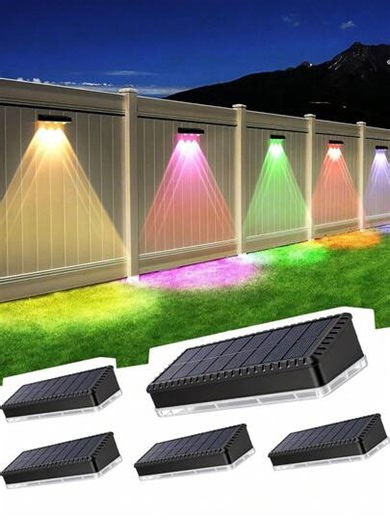 Outdoor Solar Fence Lights 2 Packs Upgraded High Brightness 3 LED Focusing Lens Waterproof Deck Lights, 9 Modes, Warm White And Cool White Light, RGB Solar Powered Wall Lights For Outdoor Terrace Steps Backyard Railings | SHEIN